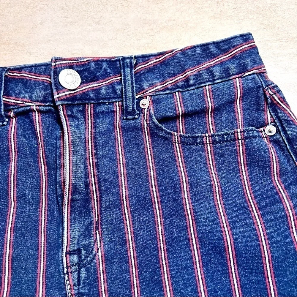 AMERICAN EAGLE Hi-rise Mini Stripe Raw hem nautical Stretch skirt womens size 6